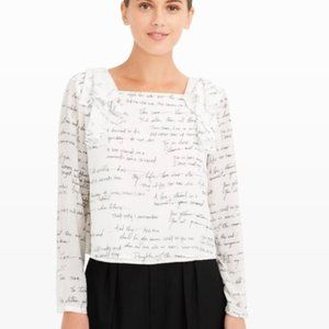 Club Monaco cursive script writing blouse size S